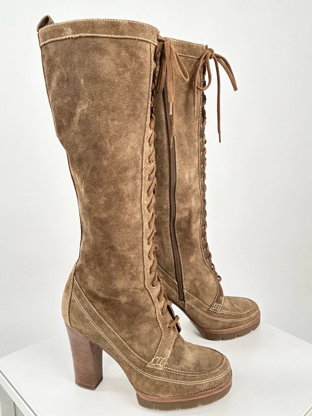 Michael Kors Aquarius Suede Lace Up Knee High Platform Boots 8.5M